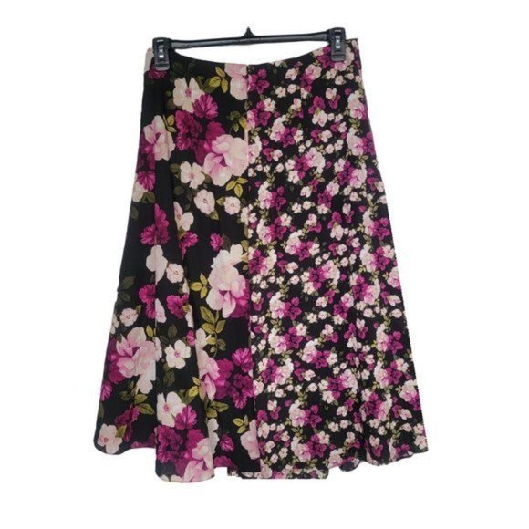✨Size 10 Women's Midi Skirt Calvin Klein Faux Wrap Floral Black Pink A-Line New✨ - Picture 3 of 8